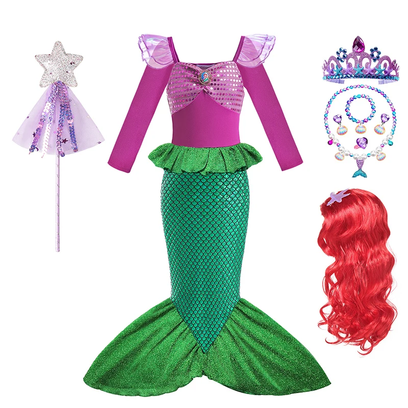 2-10Y Yofeel Beautiful Fish Princess Cotume For Girl 2025 Carnival Party Cosplay Dress Flying Sleeve Princess Birthday Ball Gown