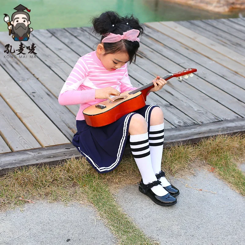 

Girls Black White Bows Student School Etiquette Children Princess Leather Shoes Girls Performance Small Leather Shoes Velcro