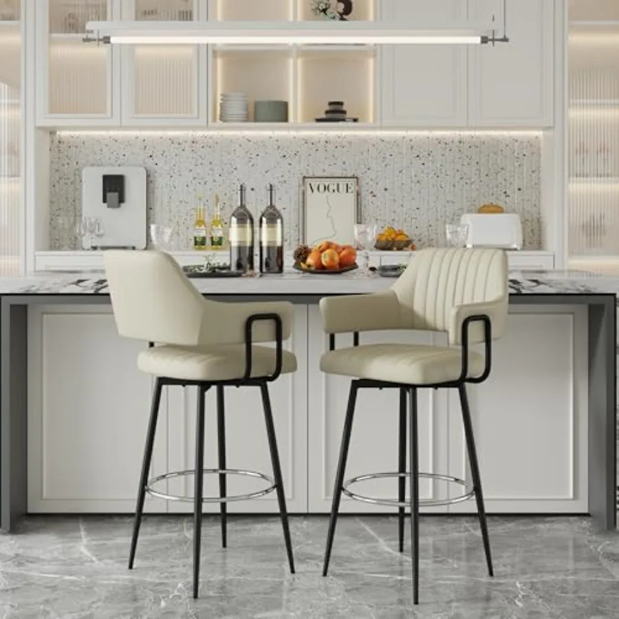 

Swivel Bar Stools Set of 2 24" Bar Height Ergonomic Backrest Linen Fabric Upholstered Bar Stools with Chrome Plated Metal Feet