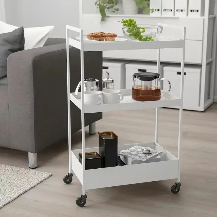 Factory custom Nordic kitchen rack removable trolley snack storage rack wrought iron bedside table small dining car