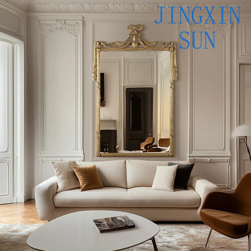 French Vanity Mirror ，European Retro Carved Full-body ， Light Luxury Wall-mounted Fitting