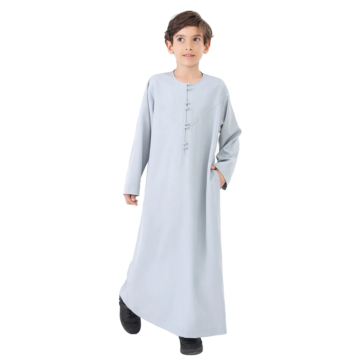 2025 New Children Thawb Teens Summer Muslim Robe Kids Arab Folk Clothes Boys Solid Color Thobe 5-14 Years National Outfit