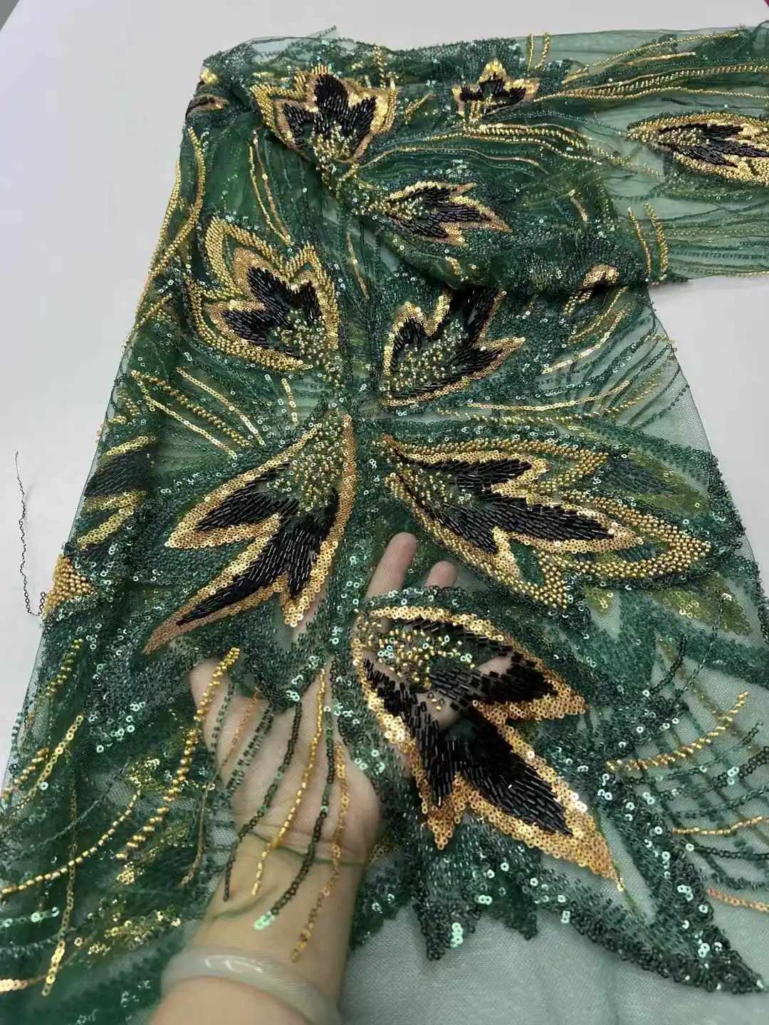 Nigerian Bridal Lace Fabric Beads Sequins French Tulle Wedding Gown & Evening Dress Luxury Embroidery 5Yards Lace - ZX