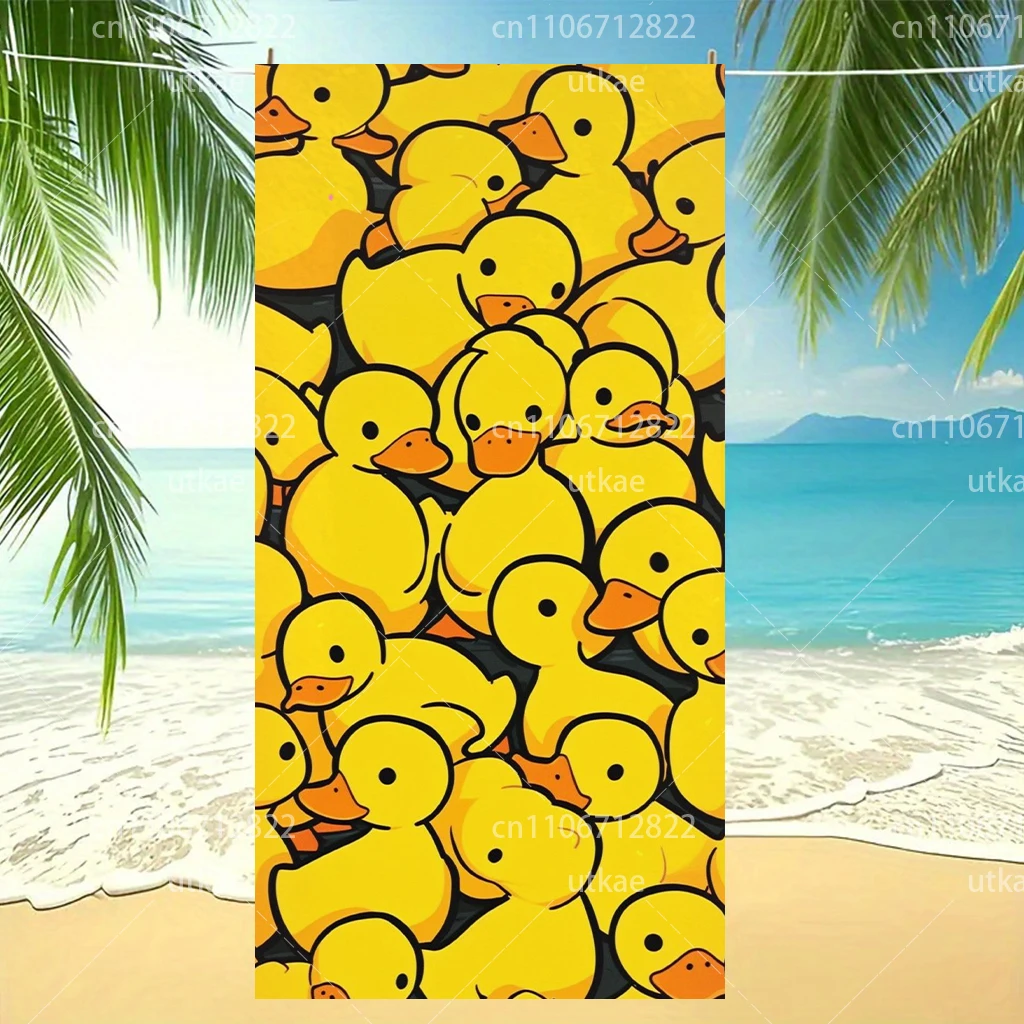 Cute Yellow Rubber Duck Beach Towel Kawaii Cartoon Bath Towel for Duck Lovers, Soft Absorbent Microfiber Swim Towel