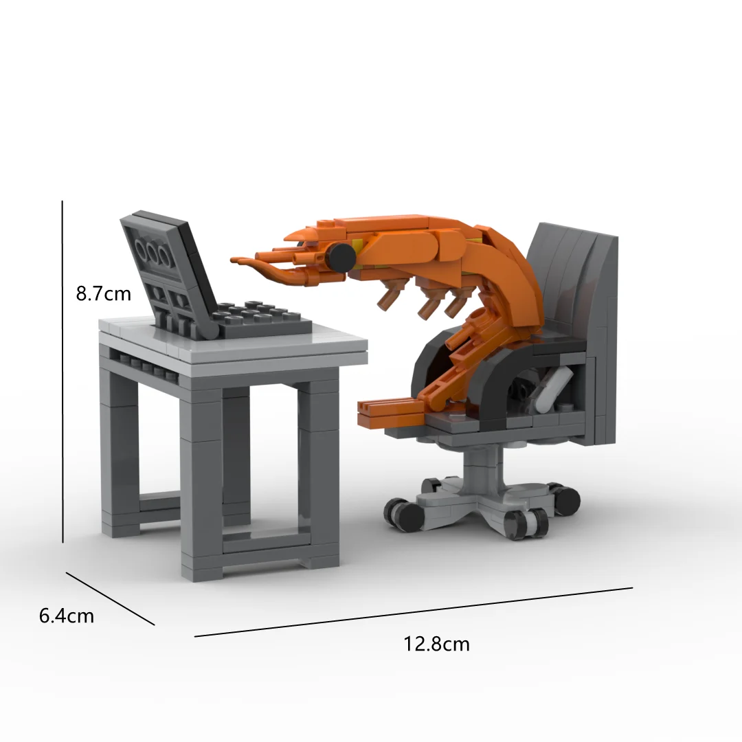 MOC Building Blocks Shrimp Hard Work Office Figurines Assembly Model Toy City Brick Prank Set Gift for Boy and Girl Kid Adult
