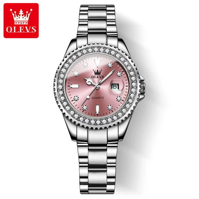 OLEVS Original Diamant Zifferblatt Quarzuhr für Frauen Mode Elegante Damen Uhren Edelstahl Wasserdichte Damen Armbanduhr 9