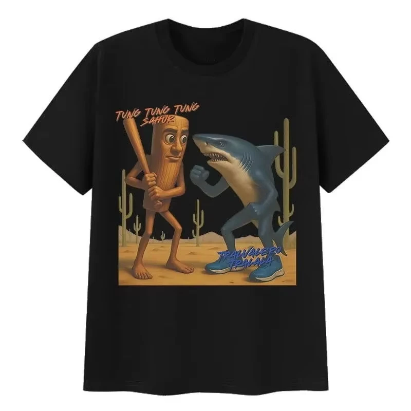 

2025 Parent-child Tralalo Tralala Fun Emoji T-shirt for Men Retro High-quality Fashion Pure Cotton Comfortable Sleeve T-shirt
