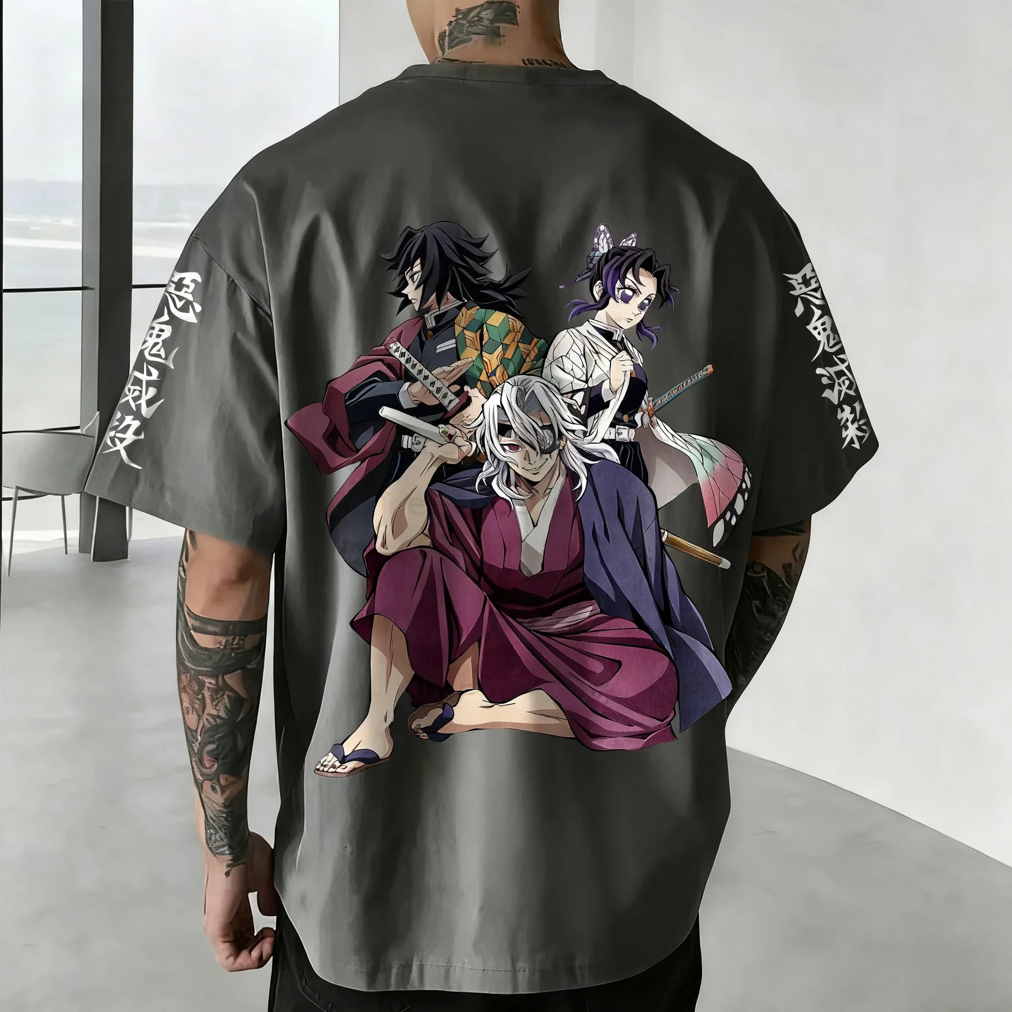 شيطان القاتل جديد تي شيرت 2025 الصيف الرجال والنساء أنيمي رسمت طباعة Harajuku عادية فضفاض الوالدين والطفل قصيرة الأكمام