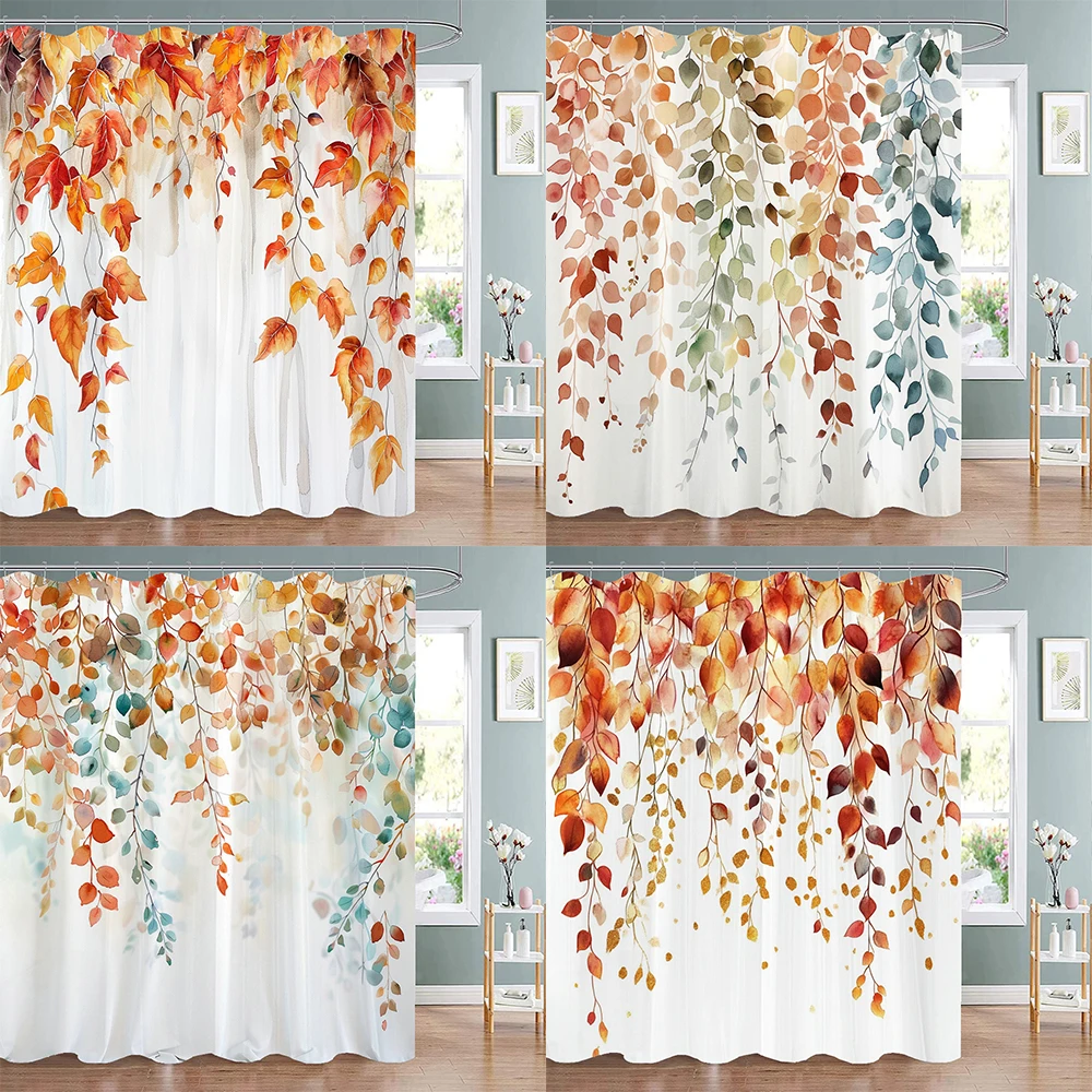 

Autumn leaves and Maple Leaf Shower Curtain, Bathroom Decorative Shower Curtain, Printed Fabric Home Curtain with Hooks