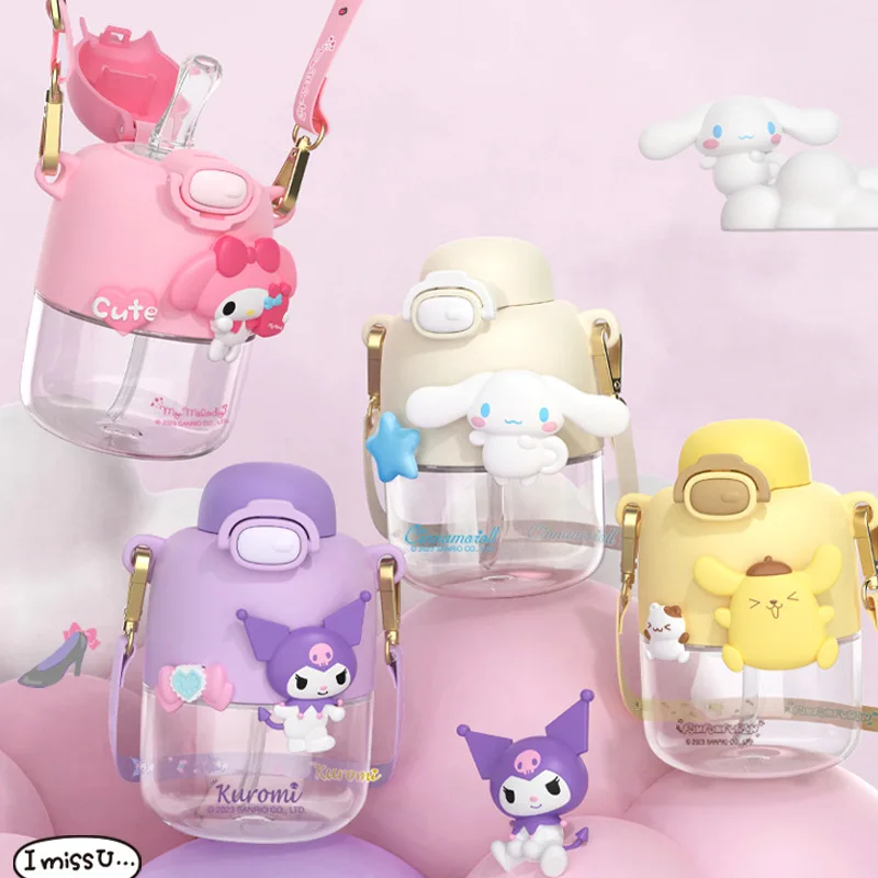 550ml Anime Sanrio Cinnamoroll Children's Water Cup Kuromi Mymelody Tritan Strap Cute Student Cartoon Cup Large Capacity Kettle