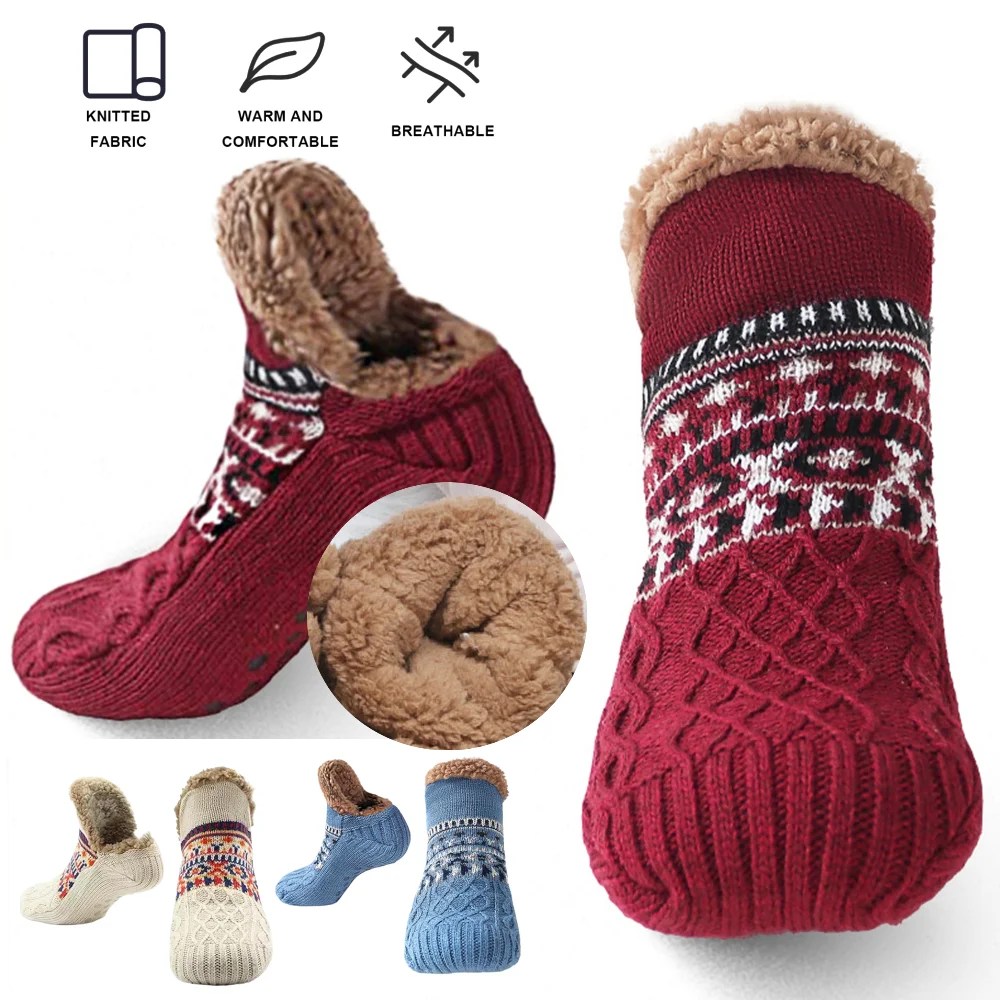 

1 пара мужских и женских зимних домашних тапочек, нескользящие нечеткие напольные носки, теплые толстые термоноски, мягкие для рождественских подарков