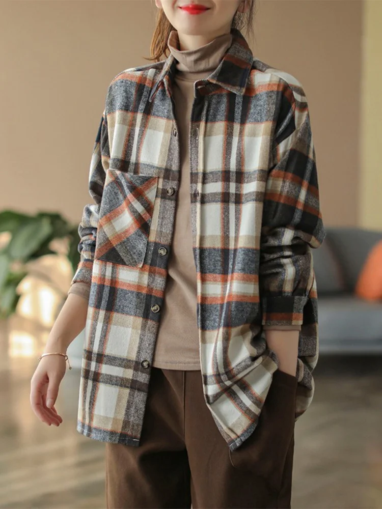 

Женские повседневные клетчатые длинные свеки с хлопковым воротником и пуговицами, свободные весенние товары по индивидуальному заказу