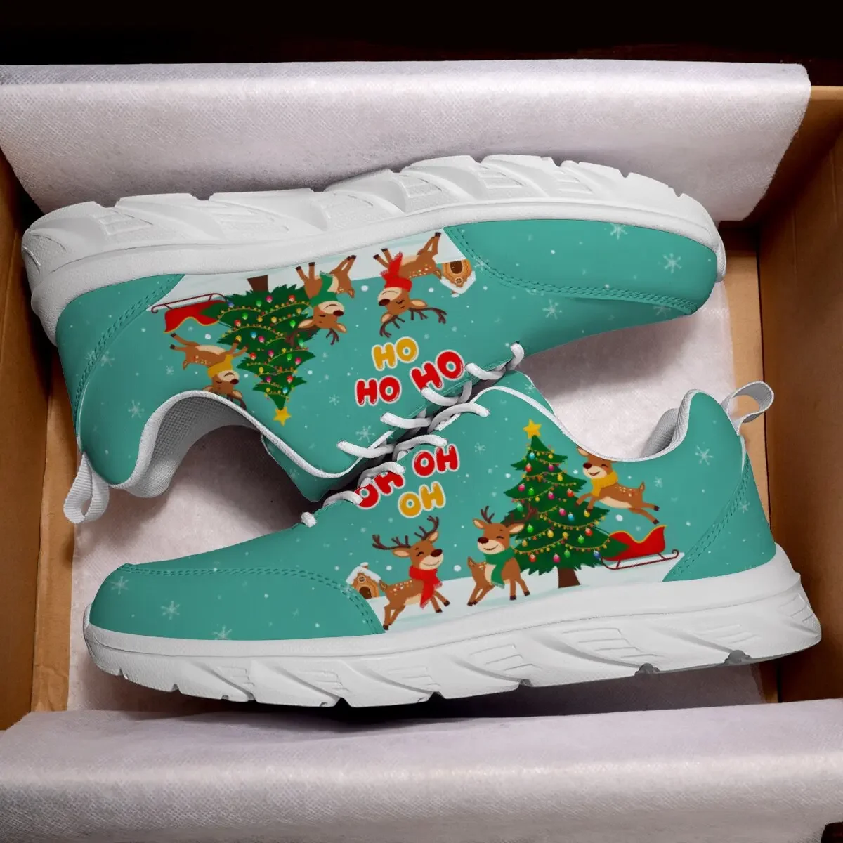 

Christmas-themed Cartoon Bear and Rabbit Pattern Design Fashionable Flat Casual Flying Woven Sports Shoes for Parents Children