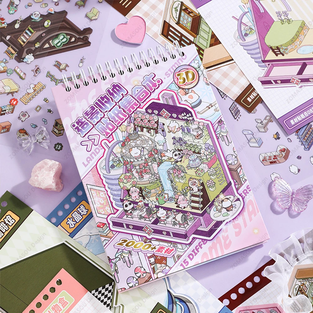 15IN1 3D Landscape Stickers Book 2.5d DIY Cabin Scene Sticker Birthday Gift for Child Kid