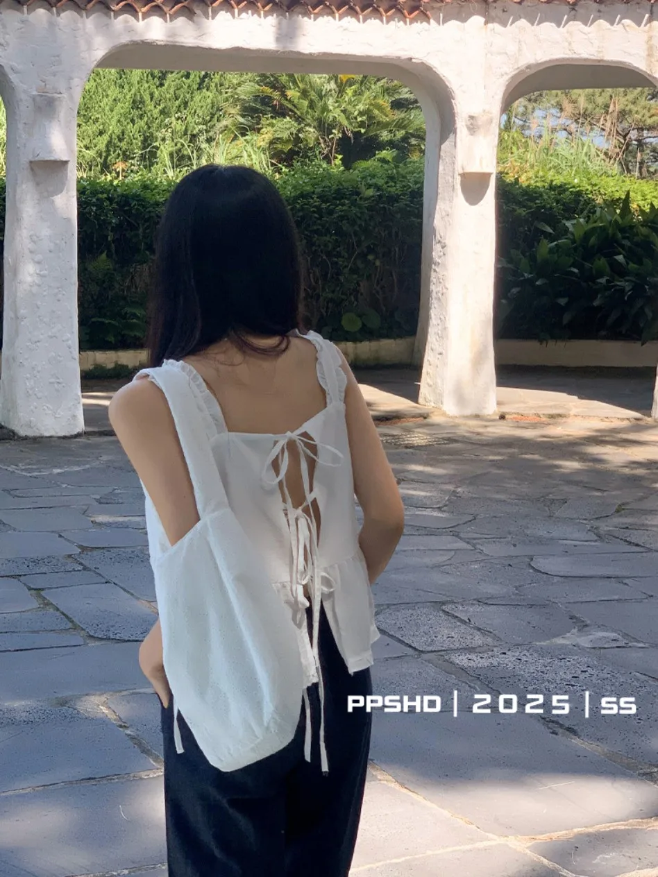 

PPD Chic Loose Vest Sweet Design Sense Bow Knot Wooden New Quali Women's Faion Summer Cotton 00% Bal Top