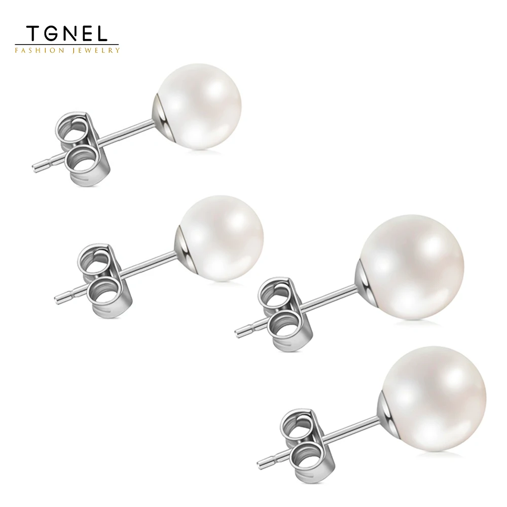 

TGNEL Stud Earrings For Women Pearl and All Pure Titanium Senstive Ears Hypoallergenic Nickel-Free Titanium Jewelry TIE068