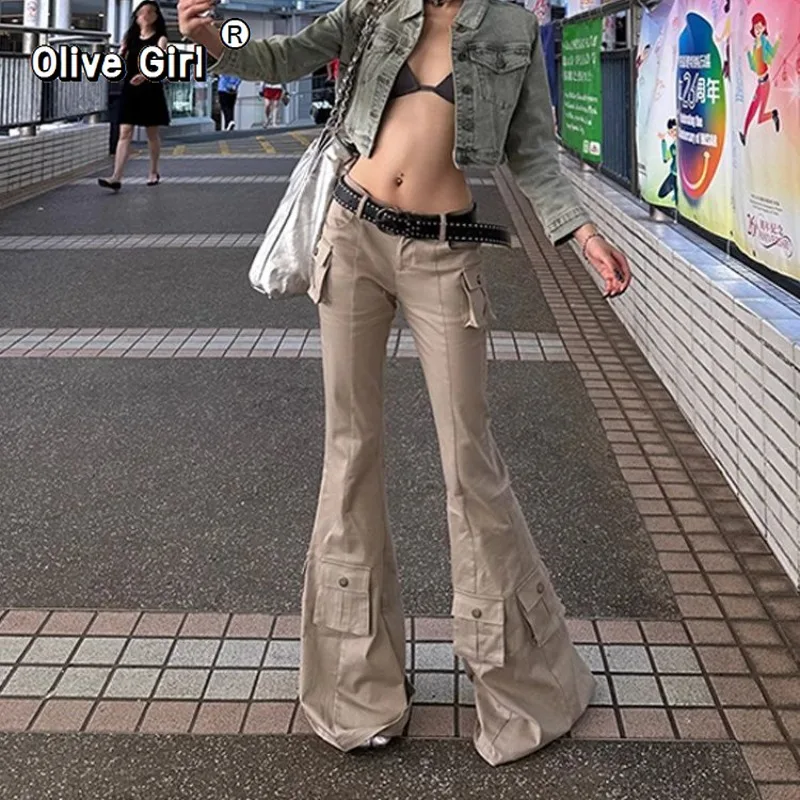 Olivegirl Low Waisted Casual Workwear Pants for Women Spring Autumn 2026 Super Versatile Slim Trousers Floor Length Flared Pants