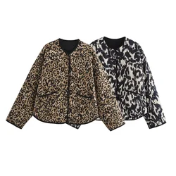 TRAF2024 Autumn New Women's Fashion Versatile Casual Animal Pattern Printed V-neck Long Sleeve Jacket Coat