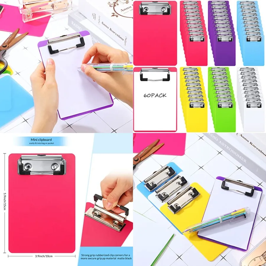 

60 Pack Bulk Mini Clipboards 4 x 6 Inch Memo Small Clipboards Colorful Plastic Check Presenters for Restaurants Pocket Small No