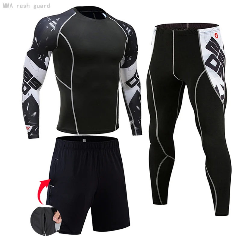 Compression Sportswear Men's Running Suit Sun Protection Long Sleeve Shirt Gym Leggings Warm Sports Base Layer rashgarda MMA Kit