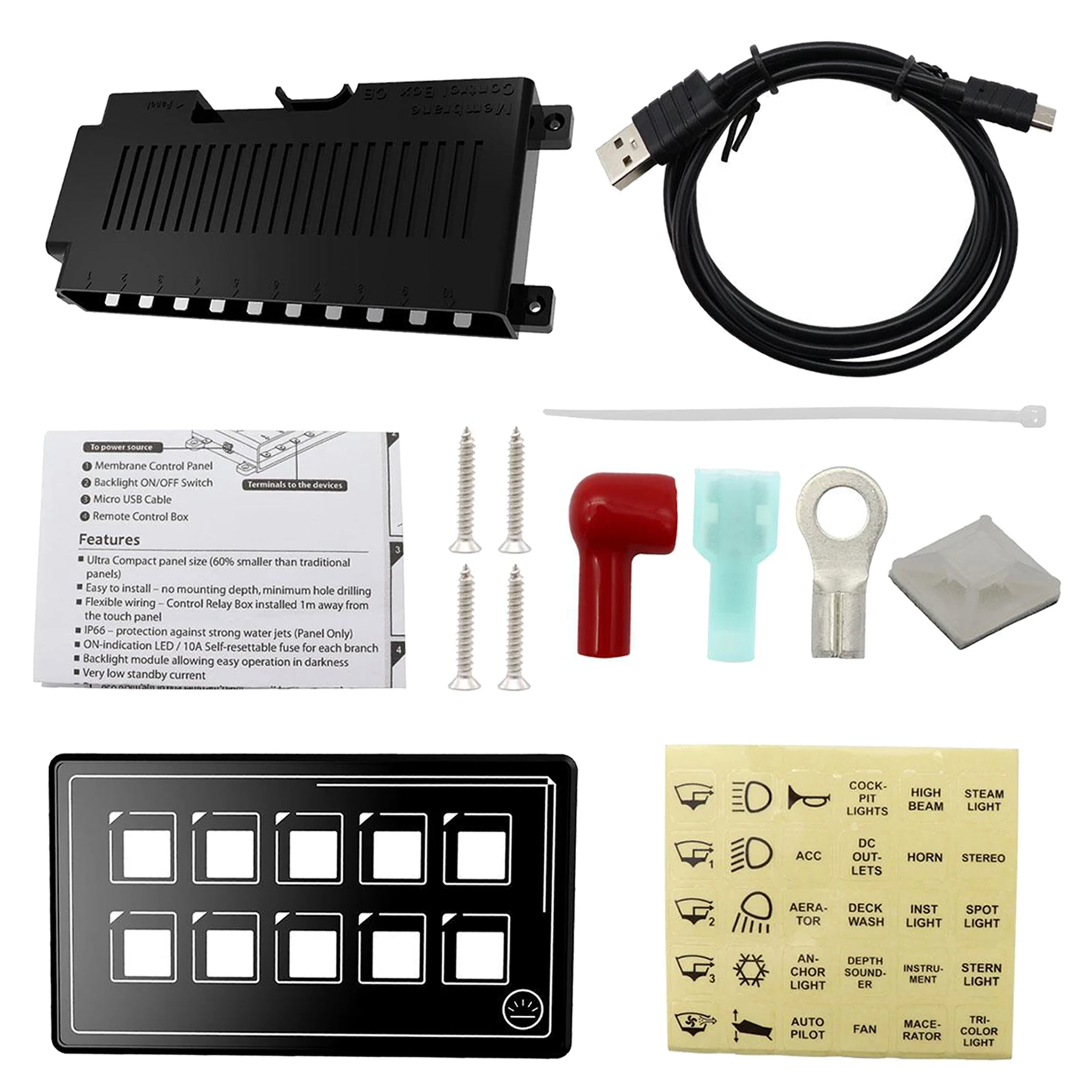 10P Membrane Control Switch Panel APP Control for Car Boat Truck Marine