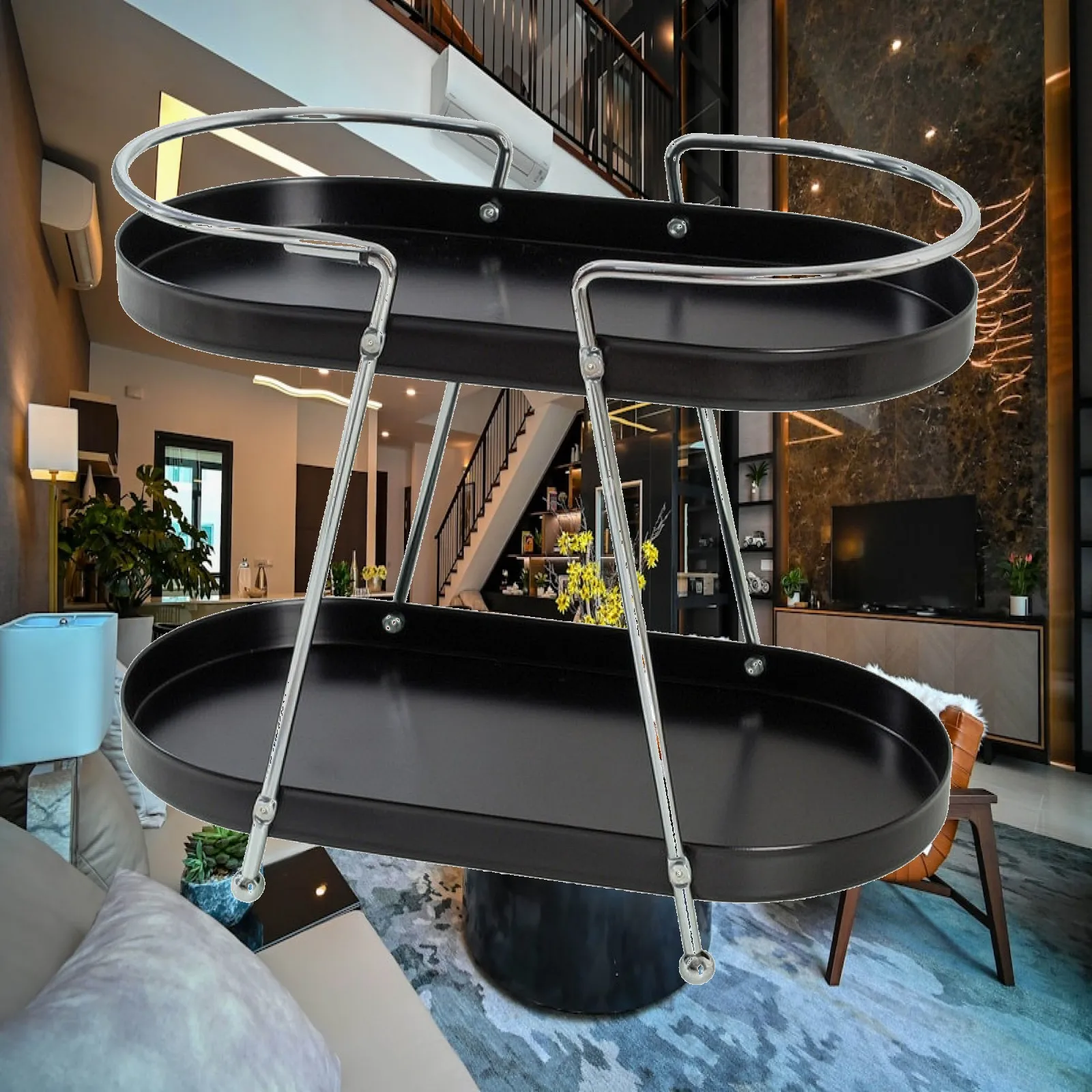 Two-Tier Organizer Rack Compact Metal Organizer with Oval Trays Display Stand Space-Saving for Bathroom Counter, Vanity