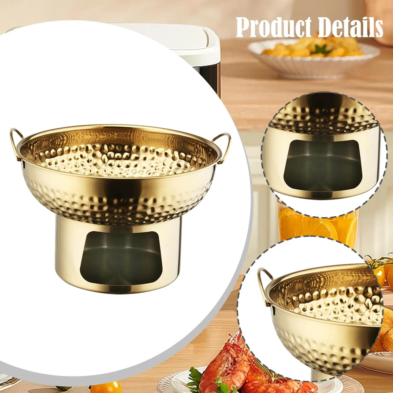 حاوية صغيرة من الفولاذ المقاوم للصدأ مقاس 18 سم لحم البقر، متعددة الاستخدامات مع مقابض حلقية ذات نسيج مطروق #6