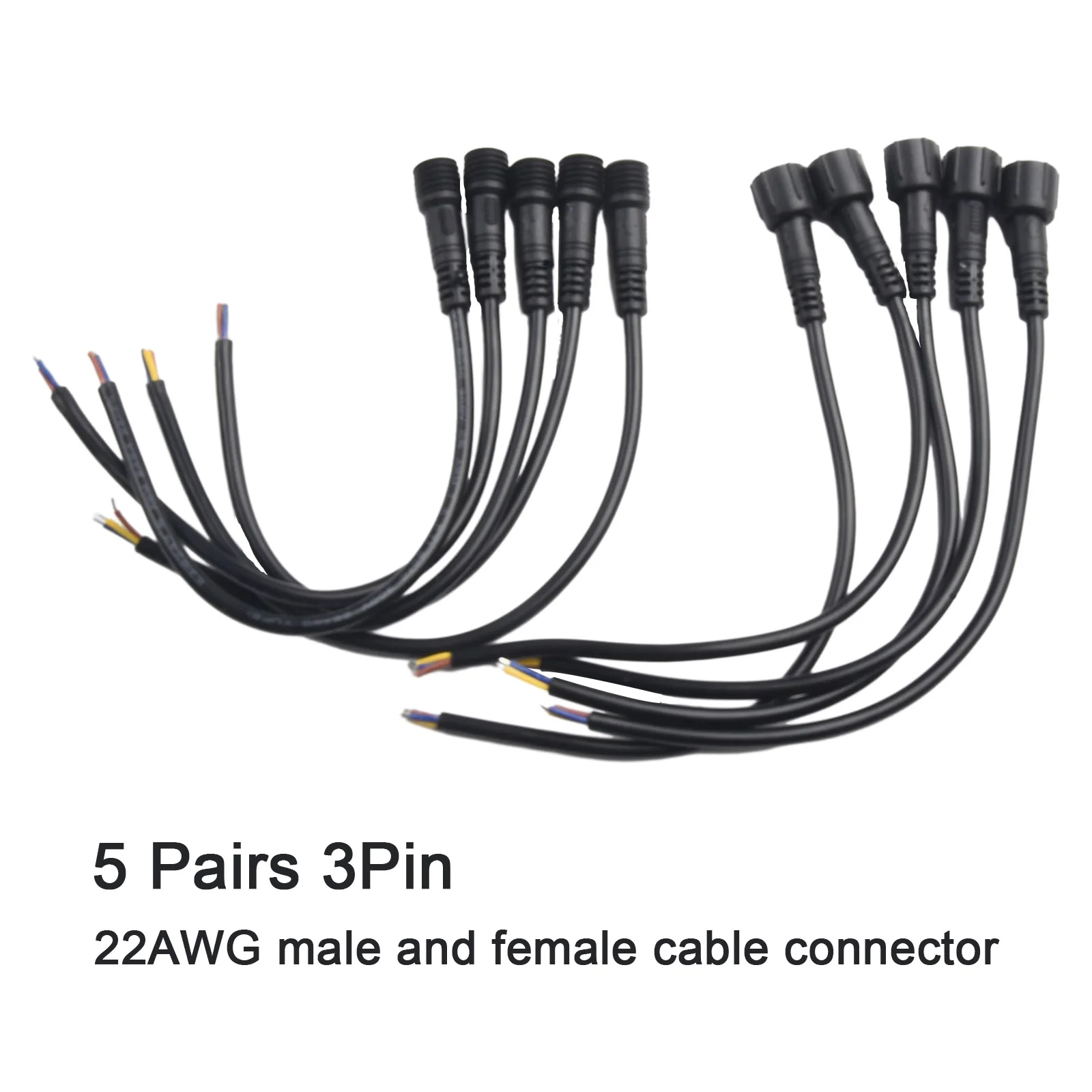 

5Pairs Black Small Size 2/3-Pin 22AWG Waterproof IP65 Male And Female LED Strip Cable Wire Connector