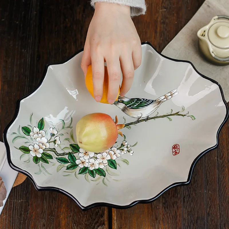 

Chinese Style Fruit Platter Creative Hand Drawn Home Office Dried Fruit Snack Tray Desktop Decoration Storage Ceramic Plate