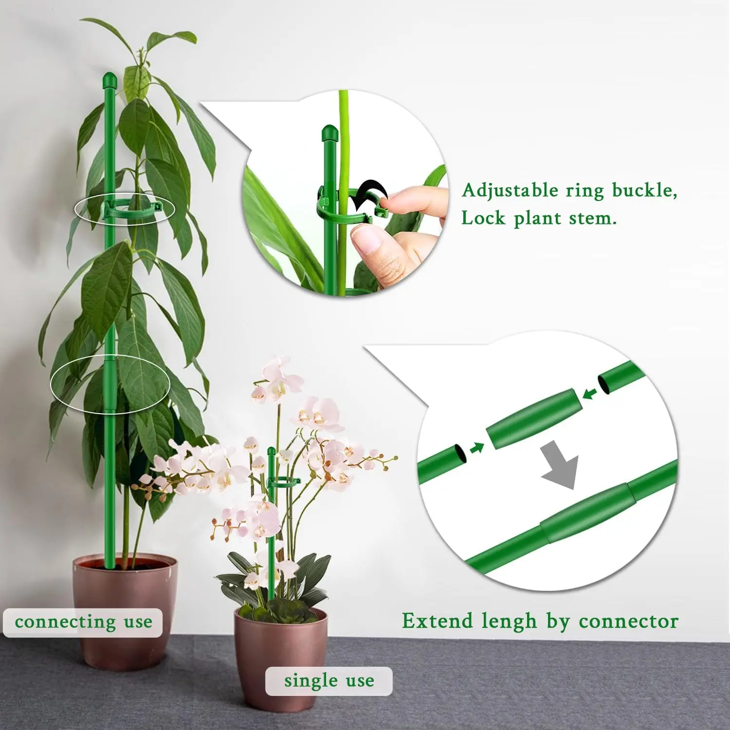 5psc Plant Support Stakes Adjustable Plant Support Sticks for Orchid Green Garden Plant Stakes Outdoor Flower Pot Stand