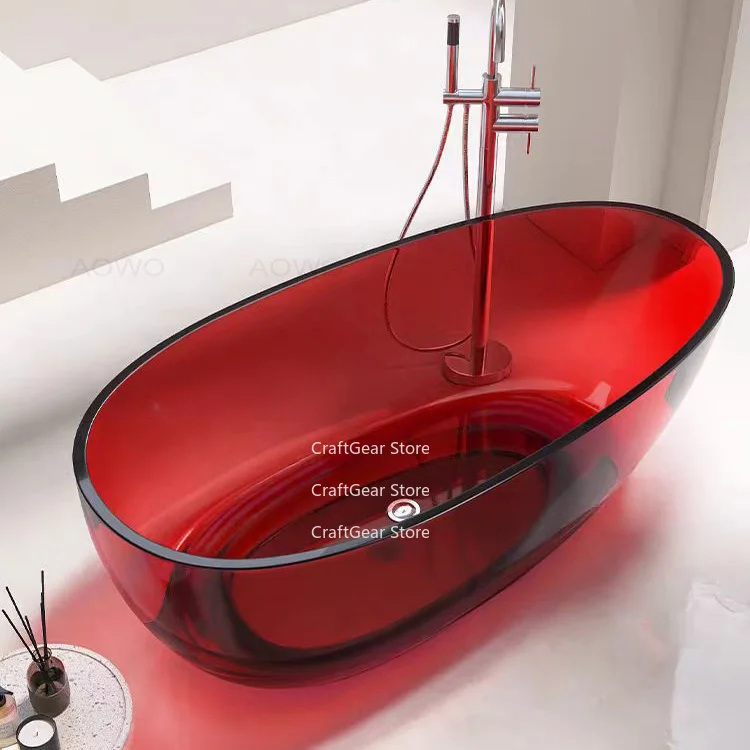 Resin bathtub, transparent bathtub, freestanding hot tub, Tina blue solid transparent resin crystal bathtub