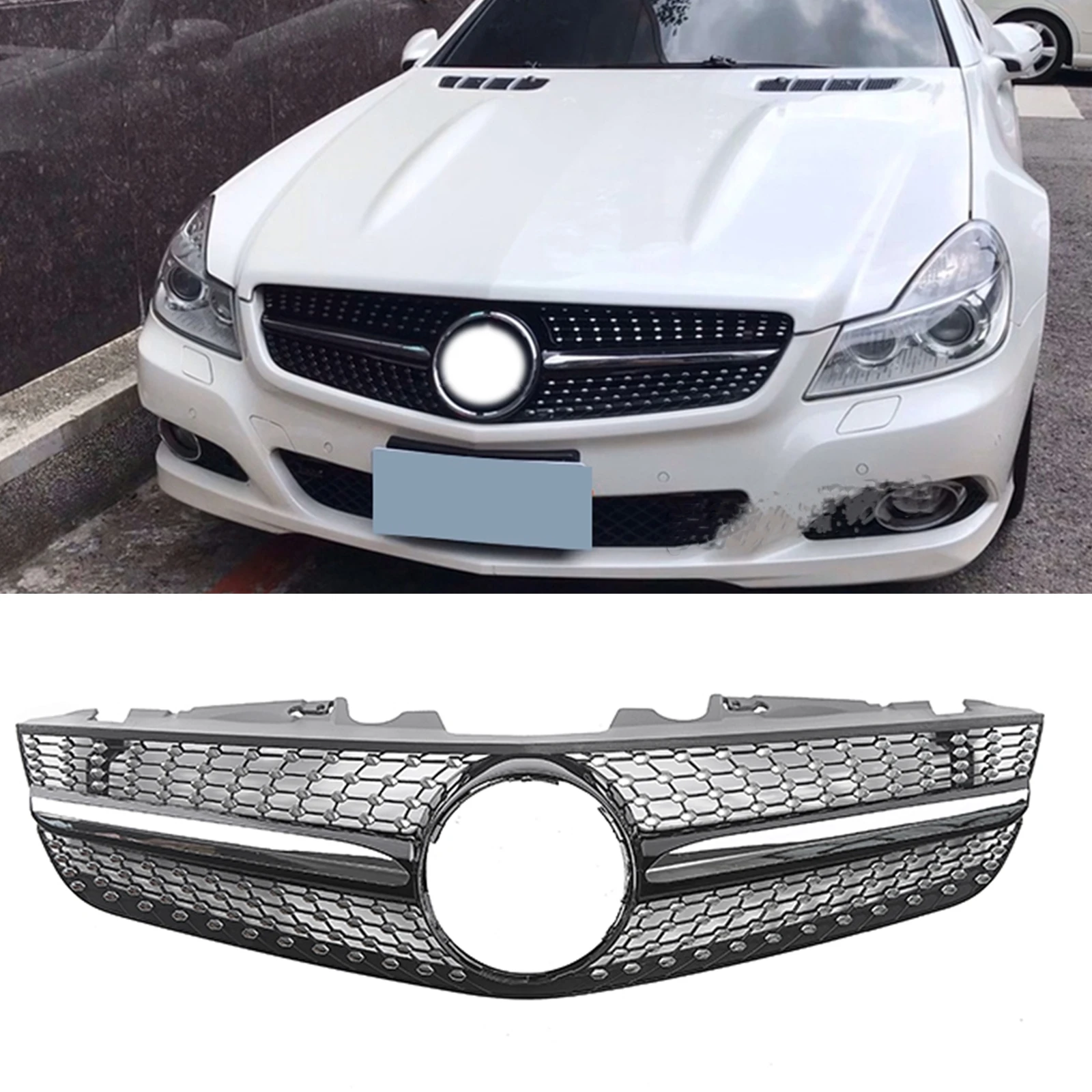 

Front Grille Racing Grill For Mercedes-Benz R230 SL-Class 2009-2012 SL500 SL550 SL600 Black/Silver Upper Bumper Hood Mesh Grid