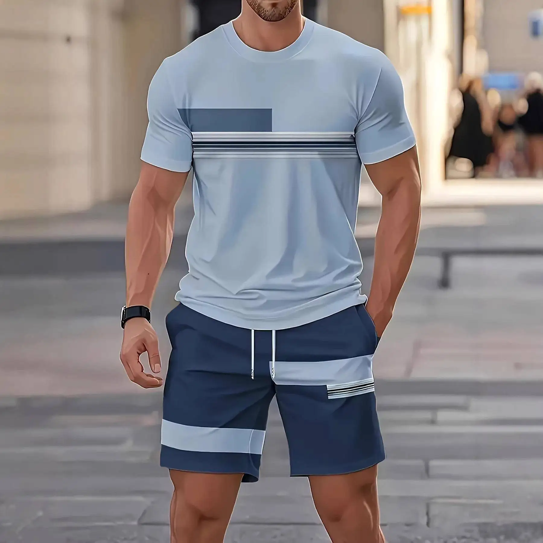 Men's Summer Matching Set round Neck Dry Shirt Shorts Casual Sportswear Short Sleeve Four Seasons Universal T-shirt Shorts