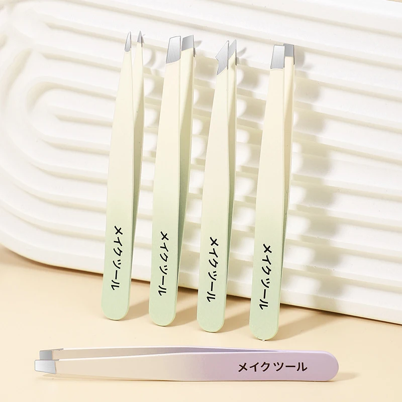 Pinça de aço inoxidável de precisão para remoção de pêlos faciais de sobrancelhas, lasca, ponta inclinada de cravo, ponta angular, ponta pontiaguda