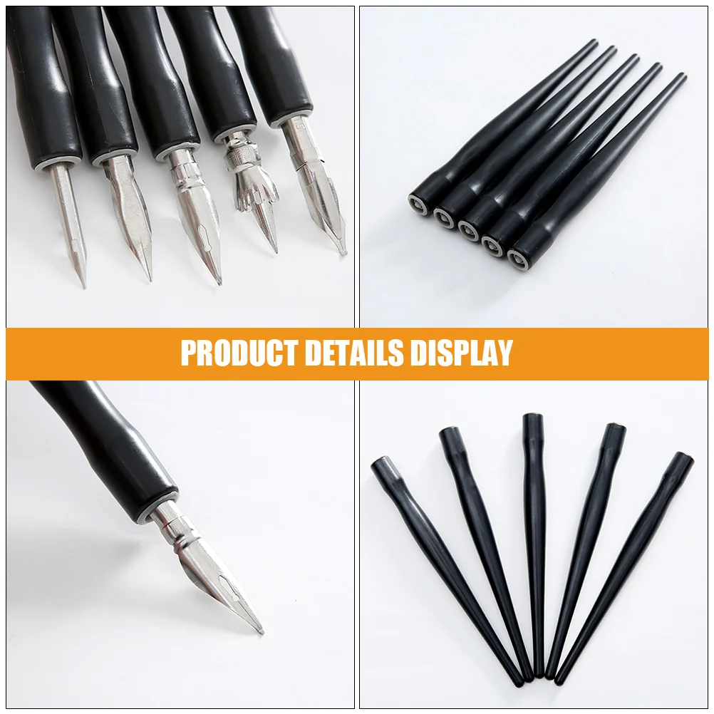 15 Pcs Black Plastic Pen Rod Calligraphy Holder Dip Beginners Painting Point Holders and Brush