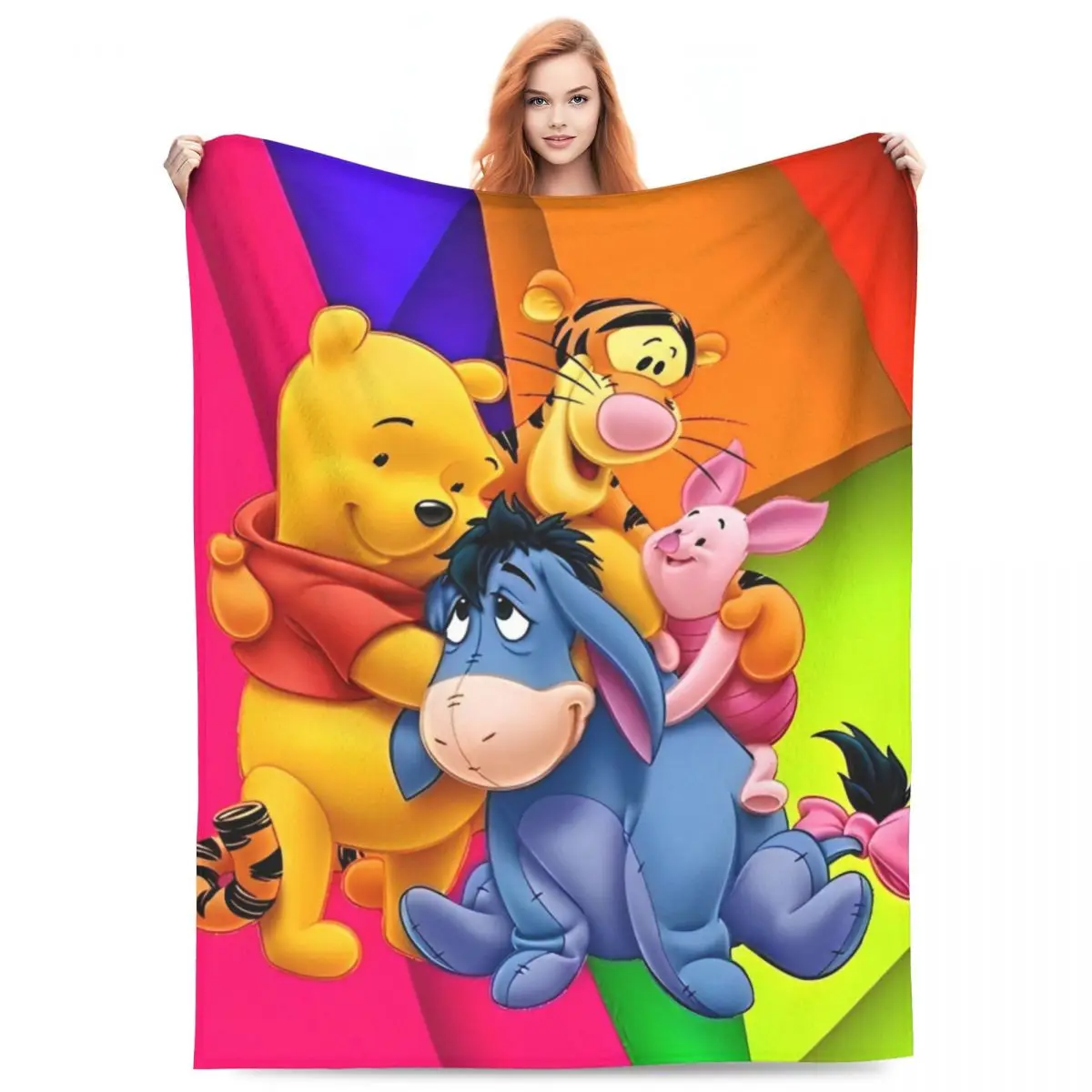 Winnie Pooh Bear Cartoon Warm Soft Blanket Picnic Plush Throw Blanket Comfortable Couch Chair Flannel Bedspread Sofa Bed Cover