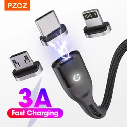 Cabo magnético pzoz micro usb c adaptador de carregamento rápido microusb ímã tipo c cabo do telefone móvel carregador de dados para iphone 12 pro