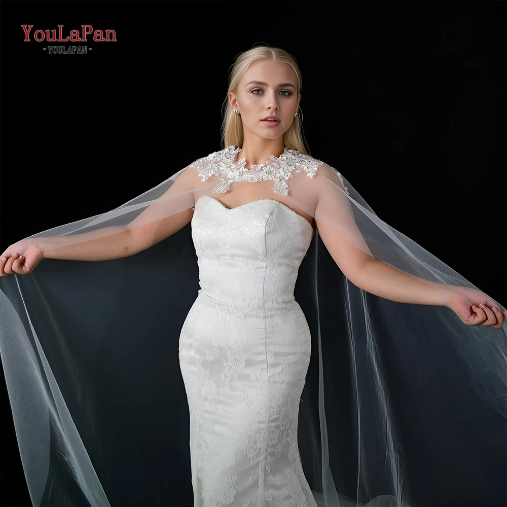 YouLaPan VG53 Elegant Woman Bolero for Wedding Dress Long Cape to Marry Wedding Ceremony Accessories Long DIY Shrugs for Women