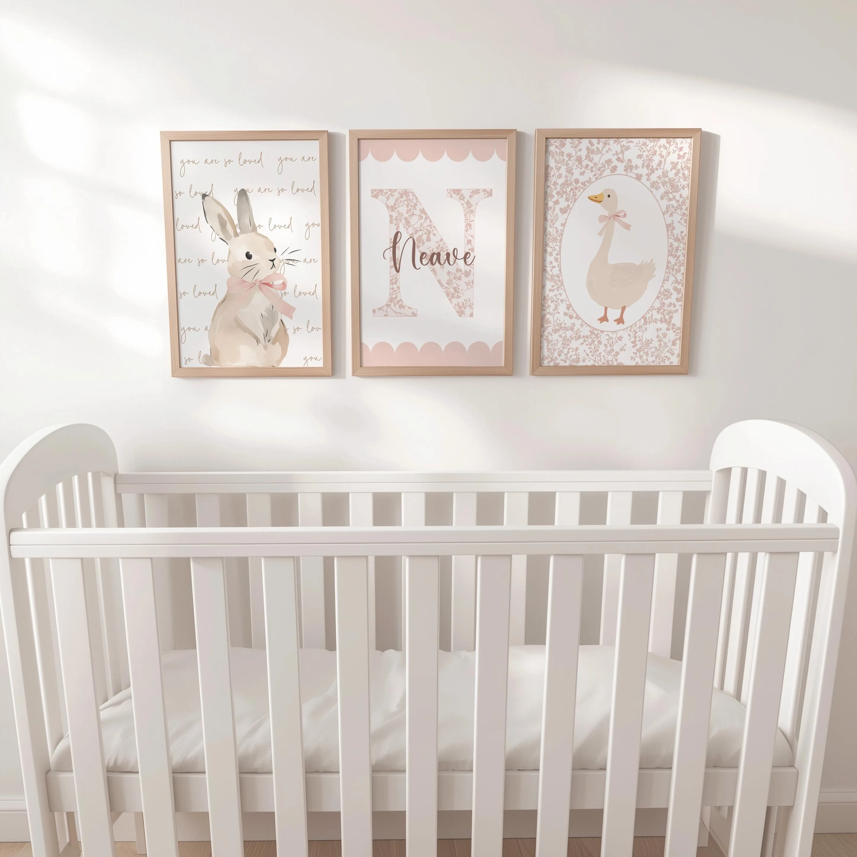3pcs/set Custom Cartoon Rabbit Goose Name Canvas Print Easter Pink Flower Nursery Wall Art Poster for Baby Girl Room Home Decor
