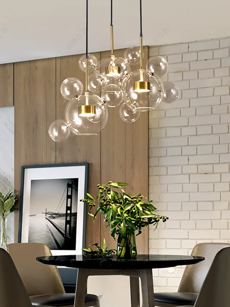 

Soap Bubbles Clear Glass Chandeliers LED Home Ceiling Pendant Lamps Dining Room Lustre Modern Hanging Light Suspension Luminaire