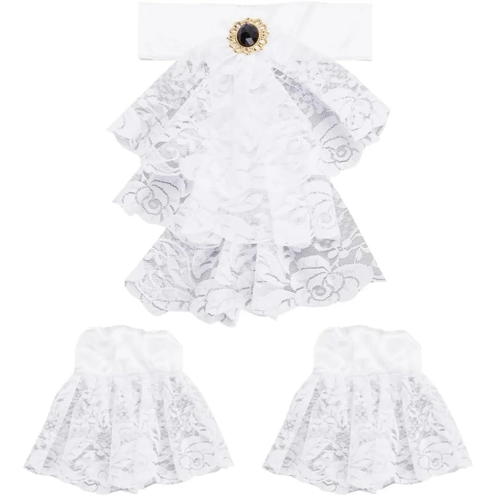 Jabot Cuffs Set Lace Ruffled Collar Unisex Lace Jabot Collar and Cuffs Costume Accessory making kit