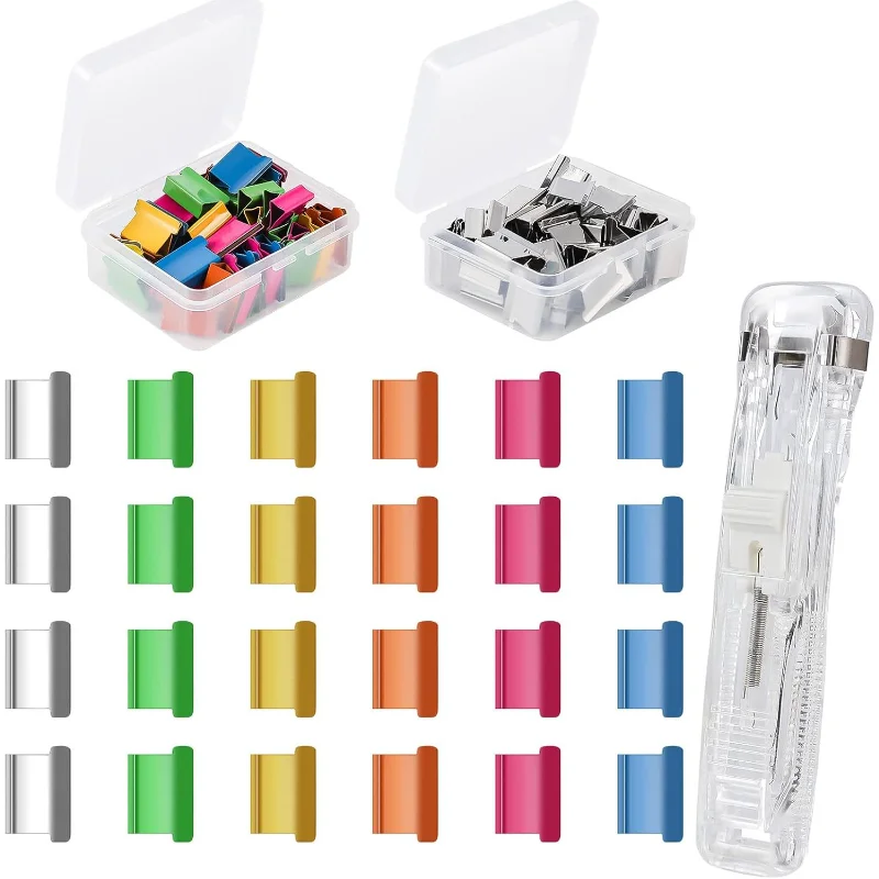 Staple Metal Clip Push Hand Paper Clipper with Refill Fixing Organizing Stapler Reusable Push Clamp for Document File
