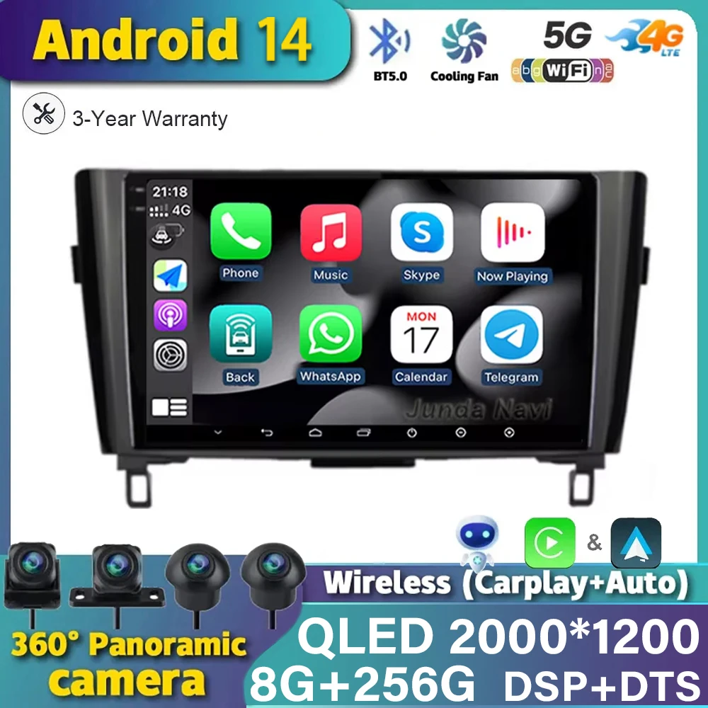 Android 14 Car Radio For Nissan Qashqai J11 X-Trail 3 T32 2013-2017 Carplay Multimedia Video Player GPS Navigation Split Screen