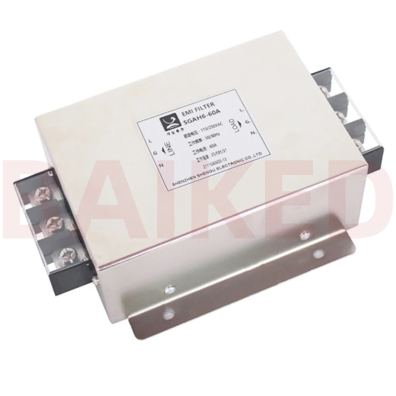 EMI FILTER SGAH6-60A  Rated Voltage: 115/250VAC 50/60HZ Rated Current: 60A 25/085/21 Fence type terminal block power filter