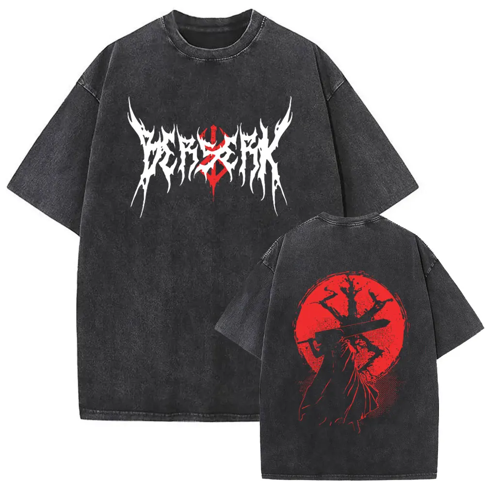 

Washed Vintage Anime Berserk Guts Graphic T-shirt Manga Skull Knight Gatsu Griffith Zodd T Shirts Men Retro Oversized T-shirts