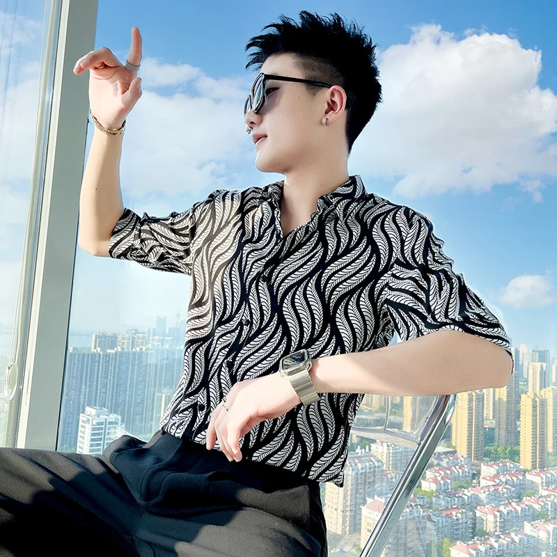 

Men's Floral irt Ice Silk Thin ort Sve Summer Trendy Brand Smart Casual irt Slim Fit Printed Youth ular Summer