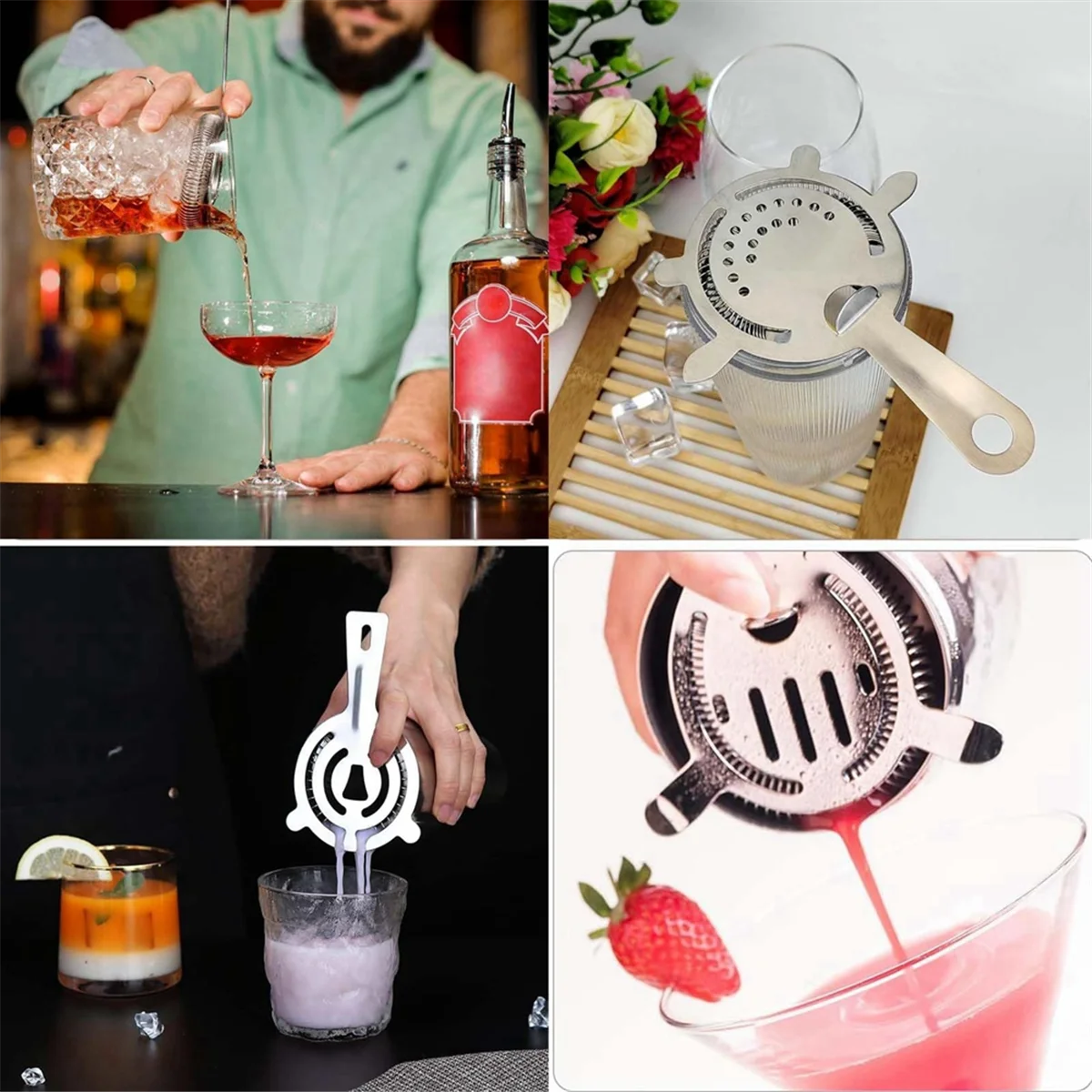 EULM 3pcs Cocktail Strainer Set, Fine Mesh Filter for Coffee, Tea, Juice & Cocktails,Wine Filter Colander Bar Appliance