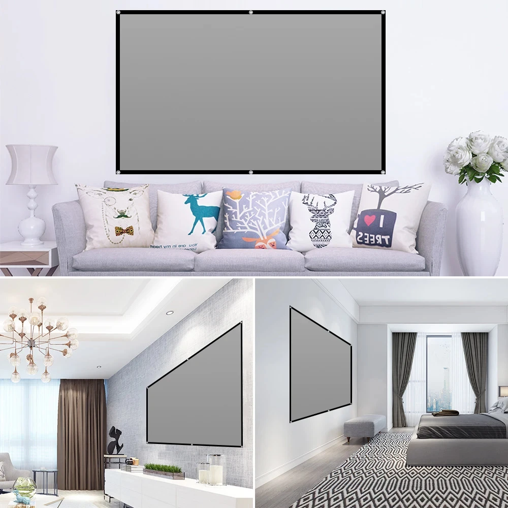 Projector Screen 16:9 4:3 Metal Anti Light Gray Optical Coating Portable Reflective Canvas For YG300 Hy300 DLP Projector