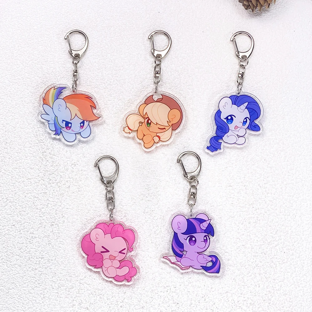 1/5Pcs Cartoon My Little Pony Car Keychain Accessories Acrylic Cute Charms Pendant For Bag Funny Key Holder Backpack Decoration