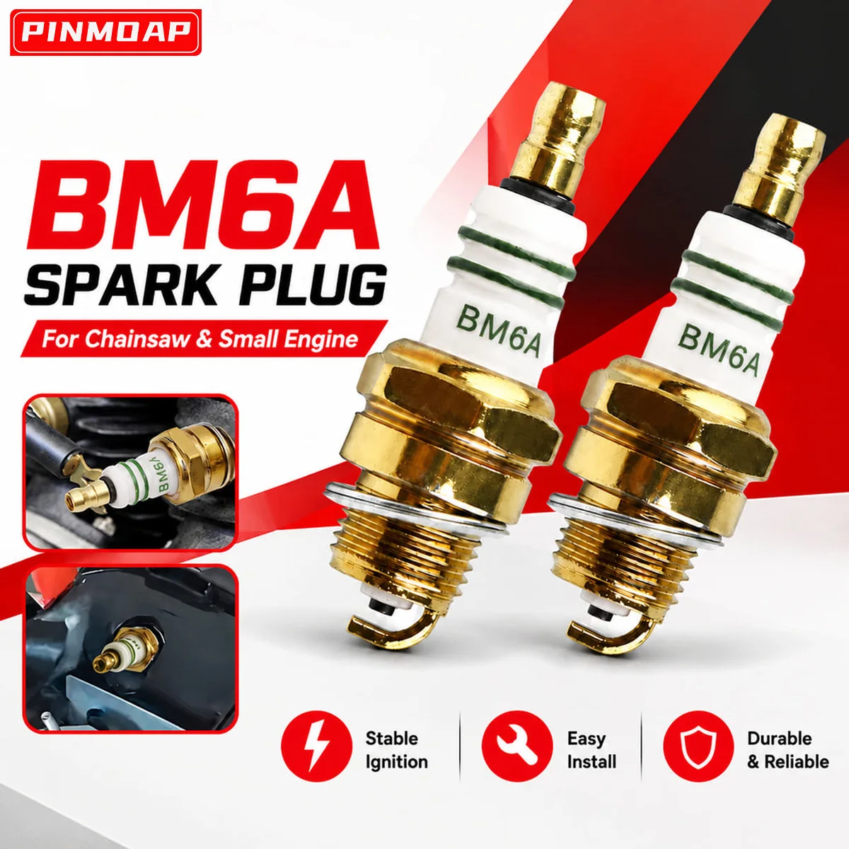 PINMOAP 1PC BM6A Spark Plug Chainsaw Ignition Small Engine Replacement Parts for Chainsaw Lawn Mower Grass Strimmer Accessories